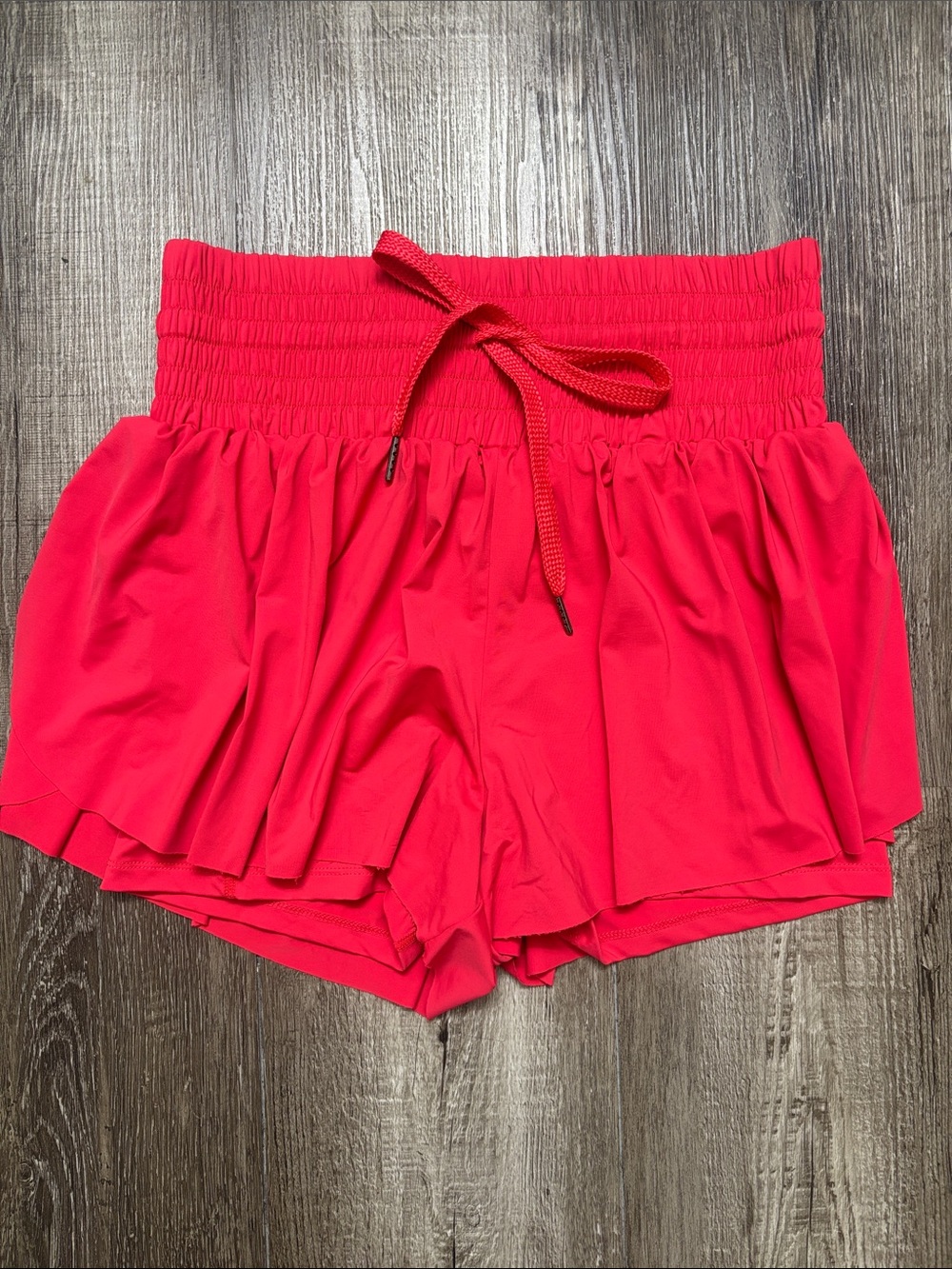 Women’s High-Waist Red Smocked Ruffle Shorts